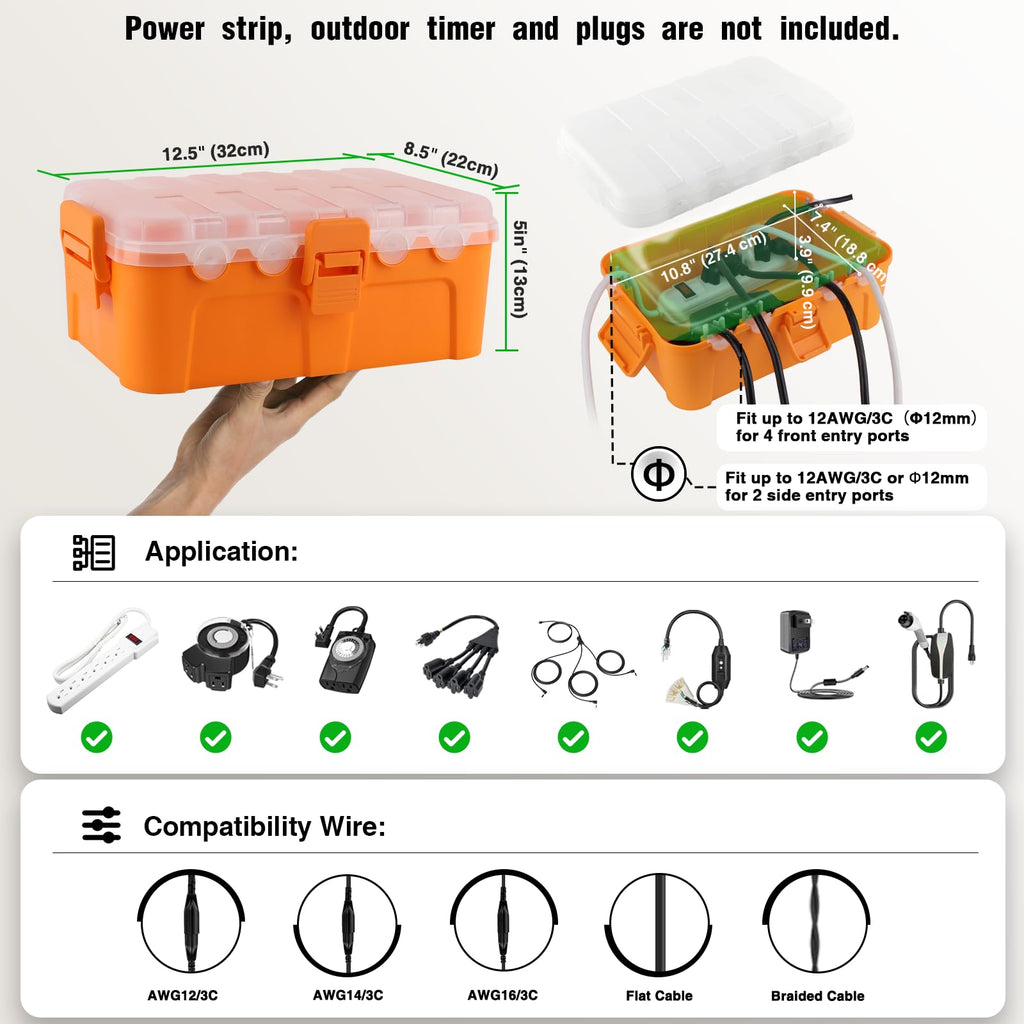 Flemoon Large Outdoor Electrical Box Waterproof Extension Cord Cover