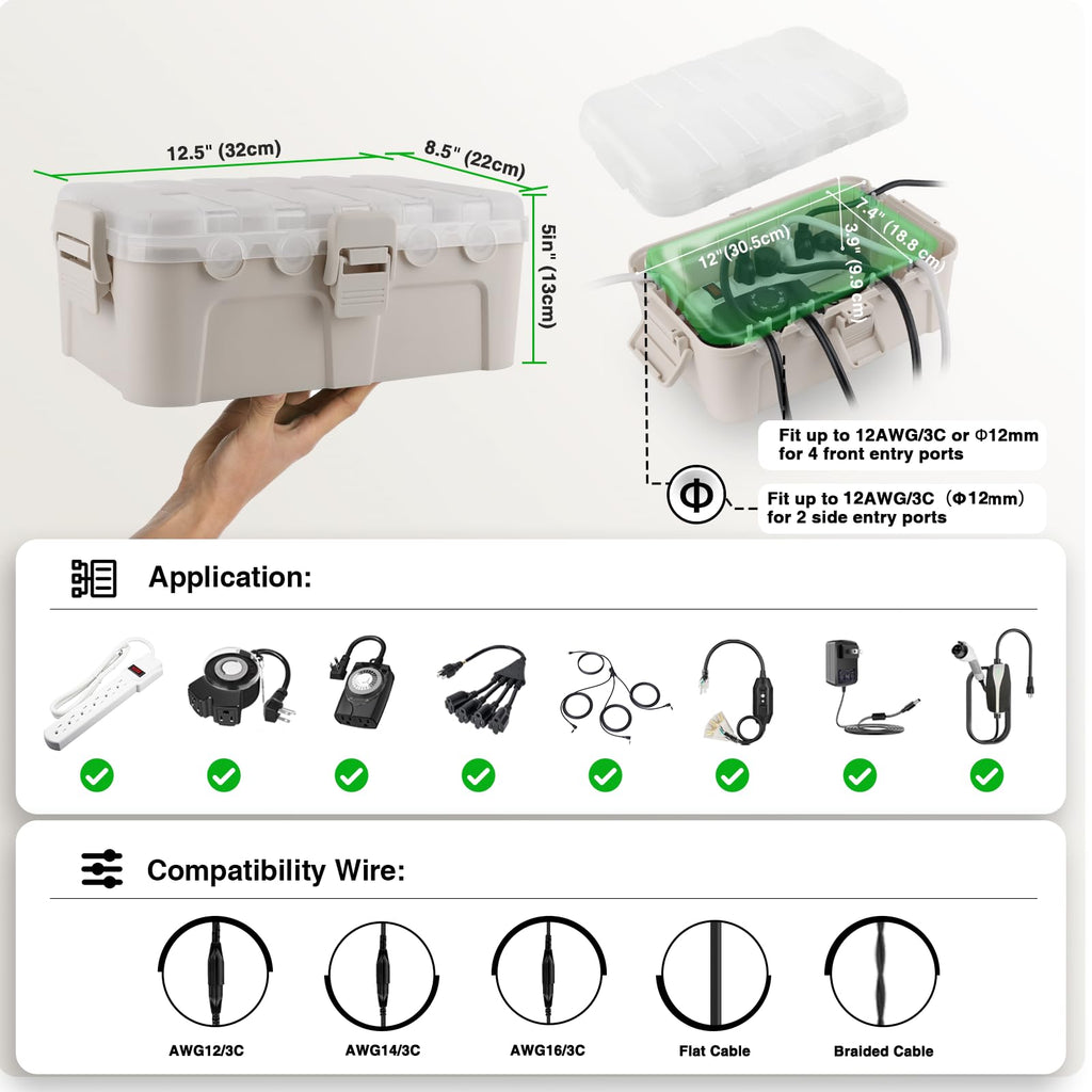 Flemoon Large Outdoor Electrical Box Waterproof Extension Cord Cover